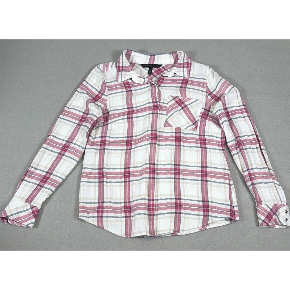 White House Black Market Pink Plaid Rayon Button Down Shirt 6 570212228